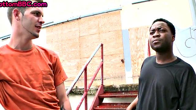 Real Ebony bottom gets ass outdoor by white