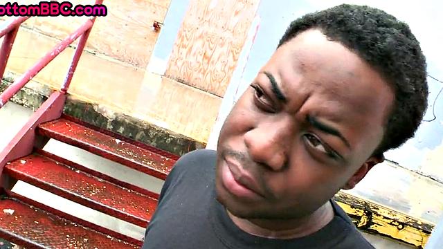 Real Ebony bottom gets ass outdoor by white