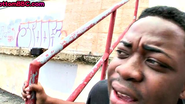 Real Ebony bottom gets ass outdoor by white