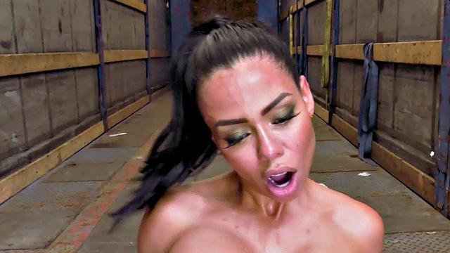 Young Latina gets pounded doggystyle by a big white dick in public