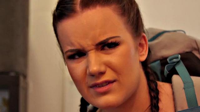 Inked hostel babe got pounded after deepthroat