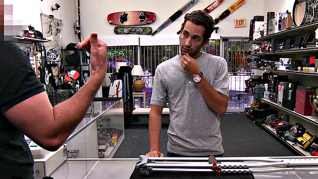 Skinny amateur stud POV fucked in pawnshop office by owner