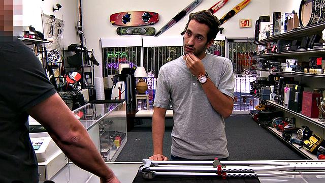 Skinny amateur stud POV fucked in pawnshop office by owner