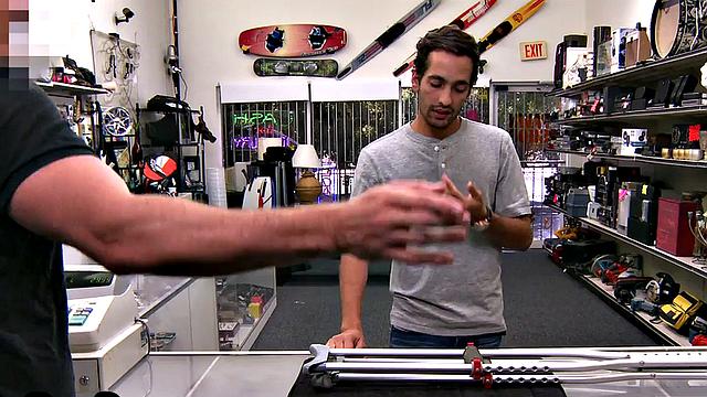 Skinny amateur stud POV fucked in pawnshop office by owner