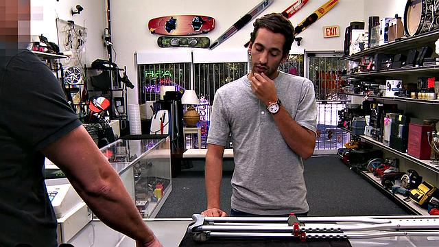 Skinny amateur stud POV fucked in pawnshop office by owner