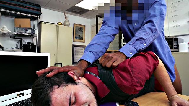 Ebony top bangs white crack of stud bottom in office