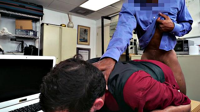 Ebony top bangs white crack of stud bottom in office