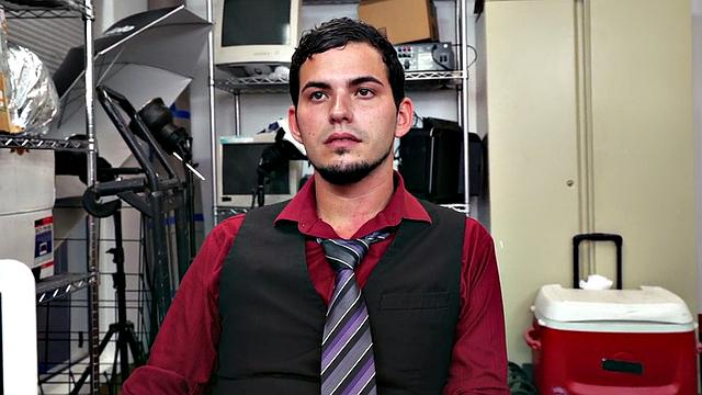 Ebony top bangs white crack of stud bottom in office