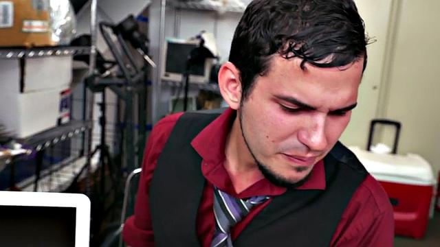 Ebony top bangs white crack of stud bottom in office