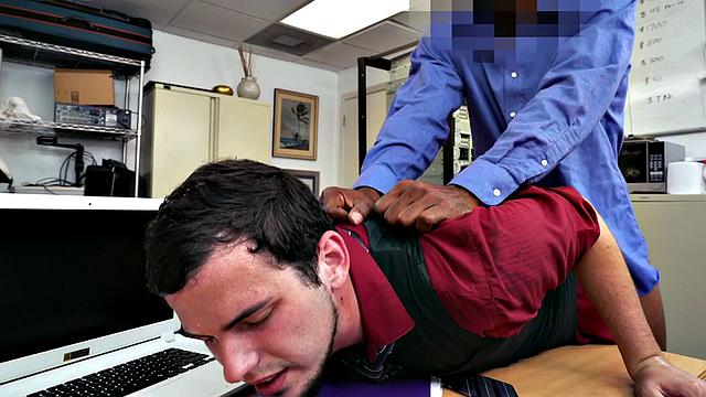 Ebony top bangs white crack of stud bottom in office