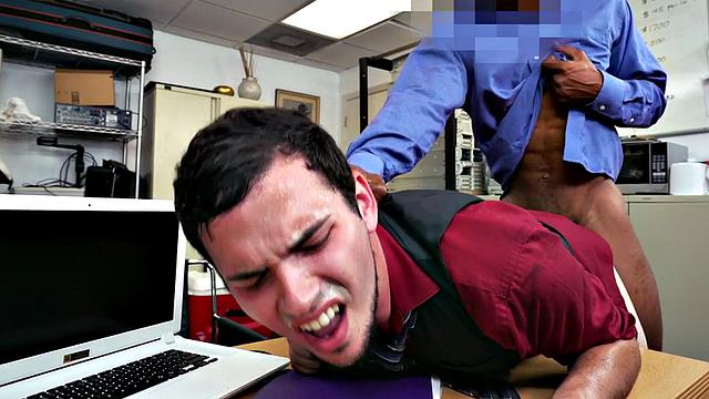 Ebony top bangs white crack of stud bottom in office