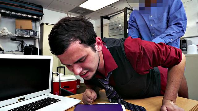 Ebony top bangs white crack of stud bottom in office