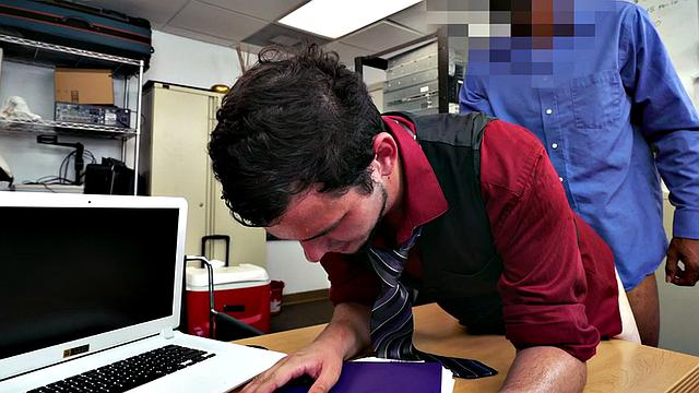 Ebony top bangs white crack of stud bottom in office