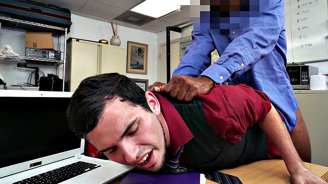 Ebony top bangs white crack of stud bottom in office