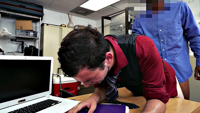 Ebony top bangs white crack of stud bottom in office