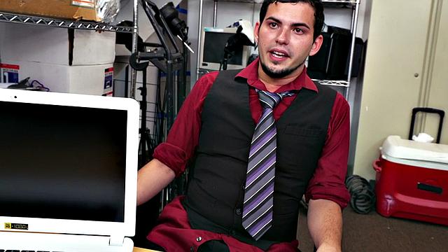 Ebony top bangs white crack of stud bottom in office