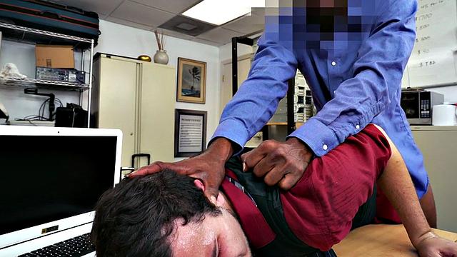 Ebony top bangs white crack of stud bottom in office