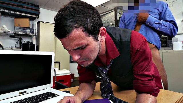 Ebony top bangs white crack of stud bottom in office