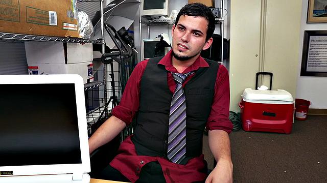 Ebony top bangs white crack of stud bottom in office