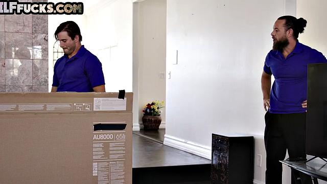 Cockhungry granny riding while sucking in 3some