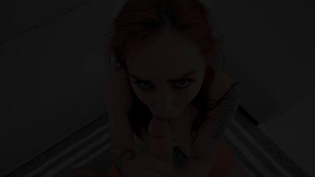 Busty redhead deepthroating and stroking BF's cock