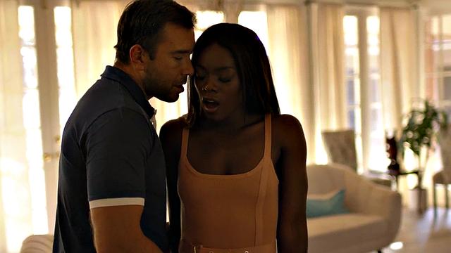 Deepthroating Ebony stepdaughter pussydrilled by stepdaddy