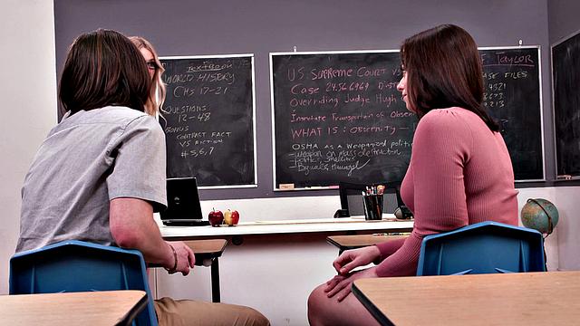 DEVILS FILM - Wild Threesome In Classroom With Sarah Taylor And Sophia Burns And A Colleague