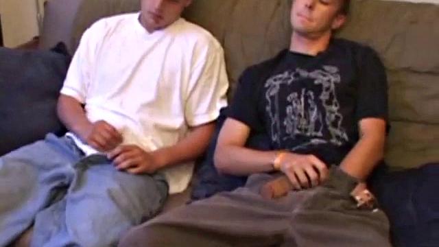Tommy Nolan and Gunner Raines chill on the sofa, while watching some porn. After stripping off the clothes, Tommy sucks on Gunner's dick, and then Gunner returns the favor.