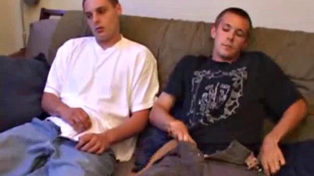 Tommy Nolan and Gunner Raines chill on the sofa, while watching some porn. After stripping off the clothes, Tommy sucks on Gunner's dick, and then Gunner returns the favor.