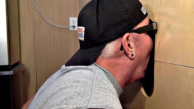 Inked mature mouth spermed after gloryhole blowjob