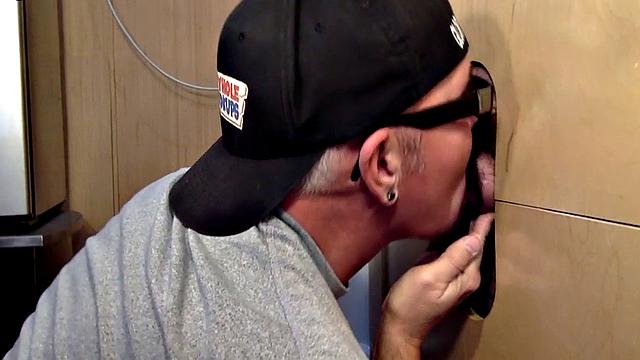 Inked mature mouth spermed after gloryhole blowjob