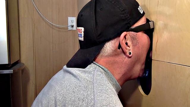 Inked mature mouth spermed after gloryhole blowjob