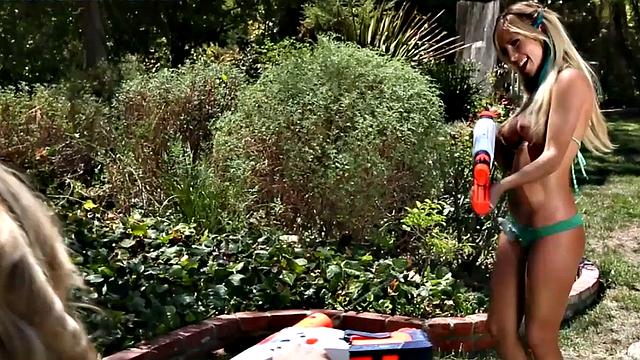 Kinky blondes go wild in the pool with rimming and licking