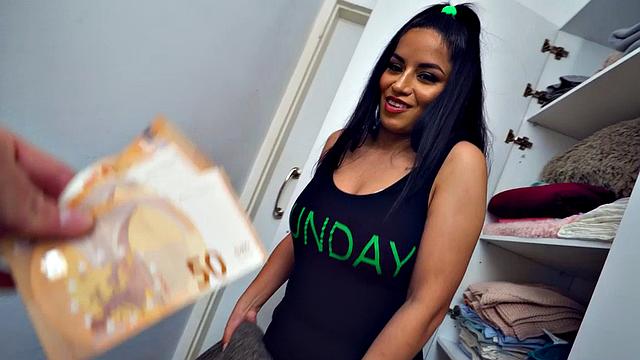 Watch busty Latin maid MILF get her tight pussy drilled by client's massive cock