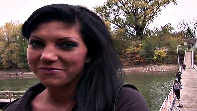 Public cockhungry babe deepthroats and fucks on parking