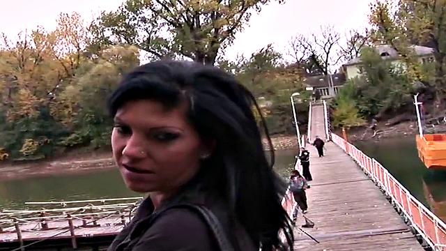 Public cockhungry babe deepthroats and fucks on parking