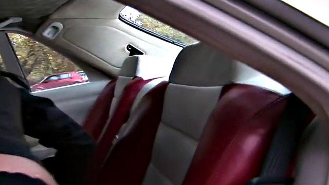 Public cockhungry babe deepthroats and fucks on parking