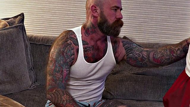 Bear stepdaddy barebacks stepsons after asslicking