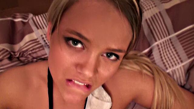 Baby's bald pussy gets fingered and teased in shorts