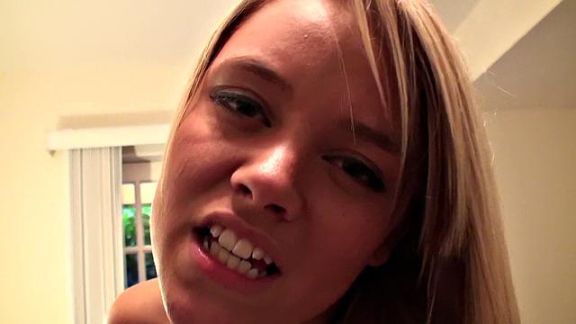 Baby's bald pussy gets fingered and teased in shorts