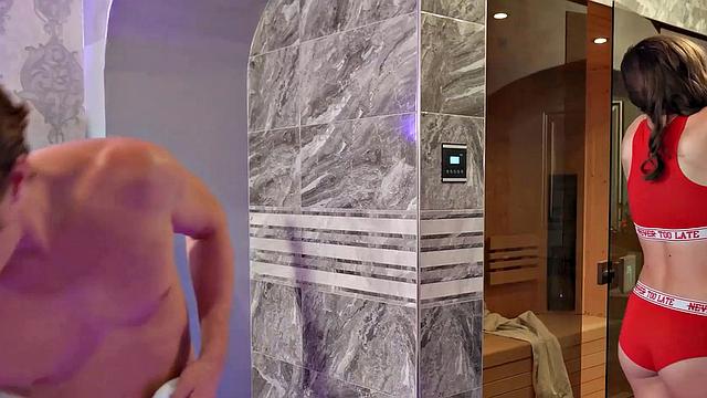 VIP4K. Stacy Cruz enters her own sauna and catches handsome stranger