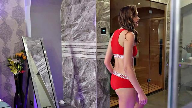 VIP4K. Stacy Cruz enters her own sauna and catches handsome stranger