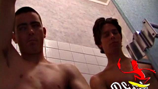 Straight Boys Dan and Jayden get back from an afternoon of skateboarding and decide to shower together. They strip down and step into the tub.