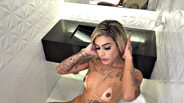 Big Latin Tgirl bareback fucked in tattooed big ass