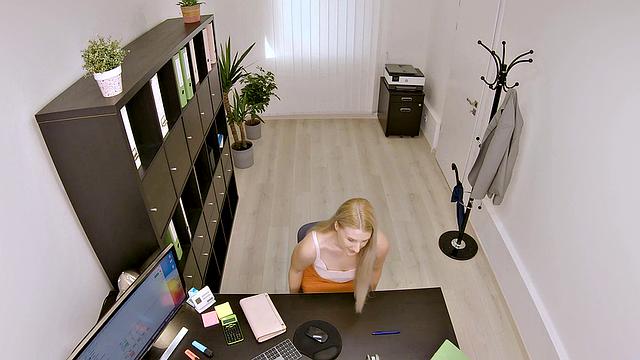 Blonde babe gets her loan rejected, but not before getting a good fuck from the boss