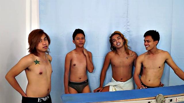 Idol: 18 year old Asian boy cutie tied down, tickled by other Asian cuties