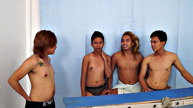 Idol: 18 year old Asian boy cutie tied down, tickled by other Asian cuties