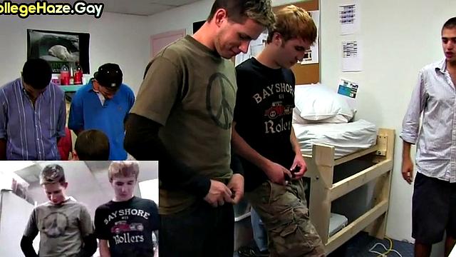Real studs go gay in dormitory group sex on college