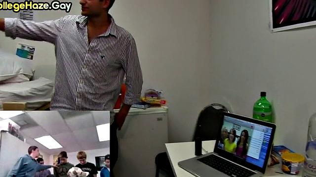 Real studs go gay in dormitory group sex on college