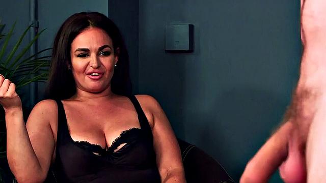 Femdom MILF strips off and teases wanker